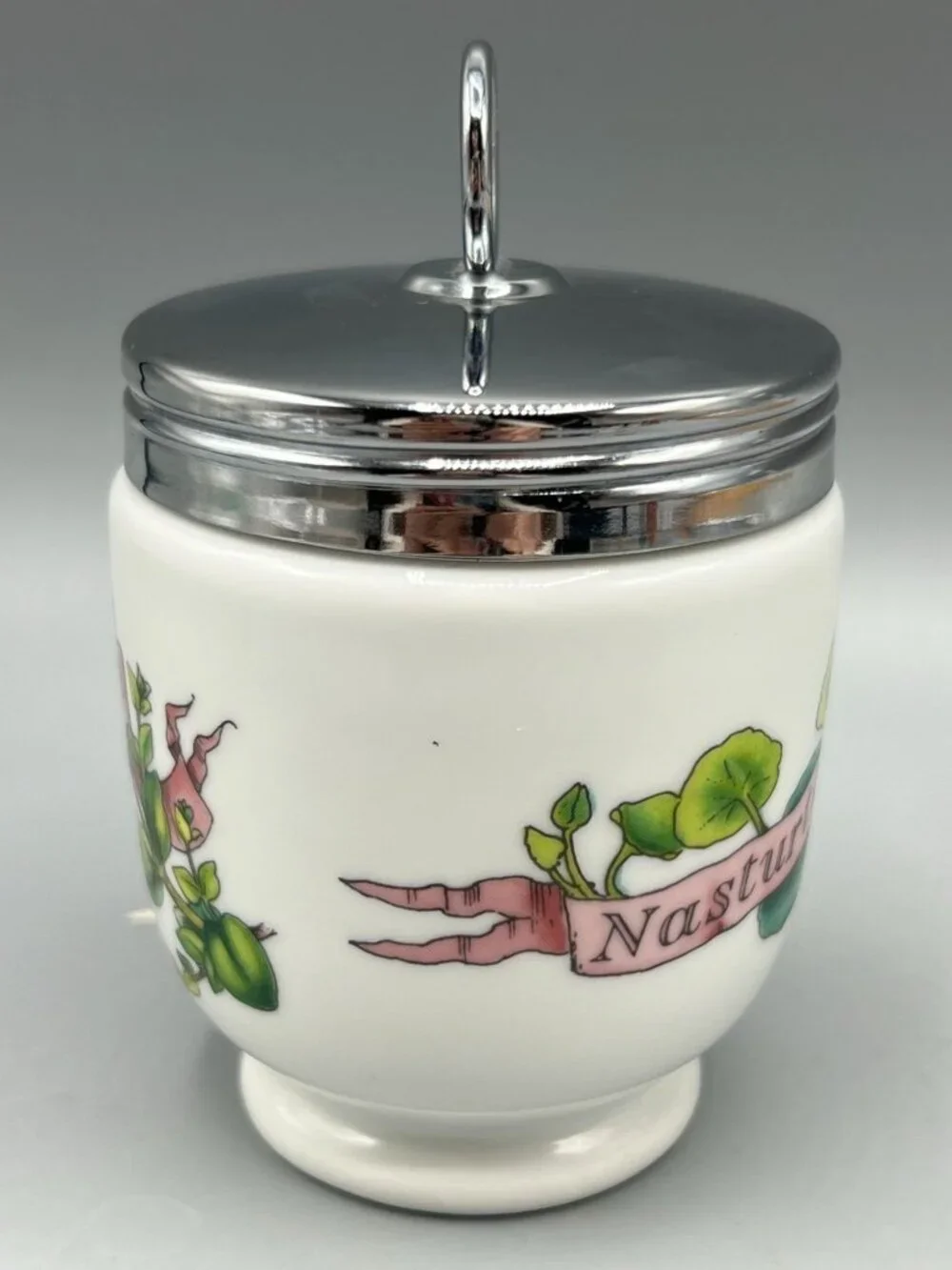 Royal Worcester Porcelain Egg Coddler Herb Jar Thyme Nasturtium Design 4